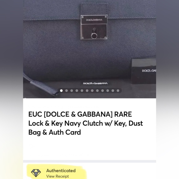 EUC [DOLCE & GABBANA] RARE Lock & Key Navy Clutch w/ Key, Dust Bag & Auth Card - Picture 15 of 16